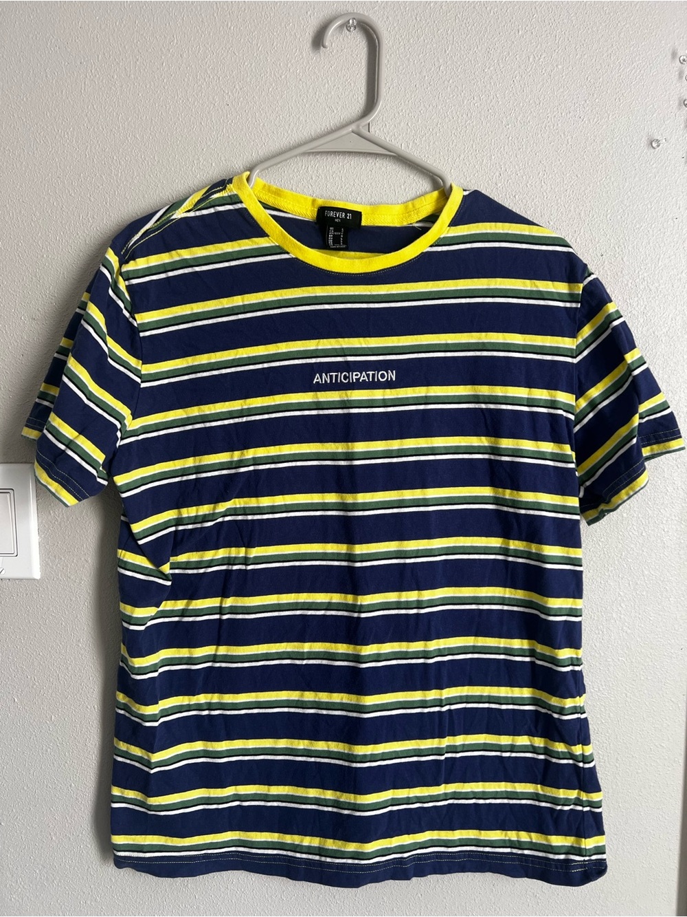 Forever 21 Men’s Navy and Yellow Striped Crew Tee